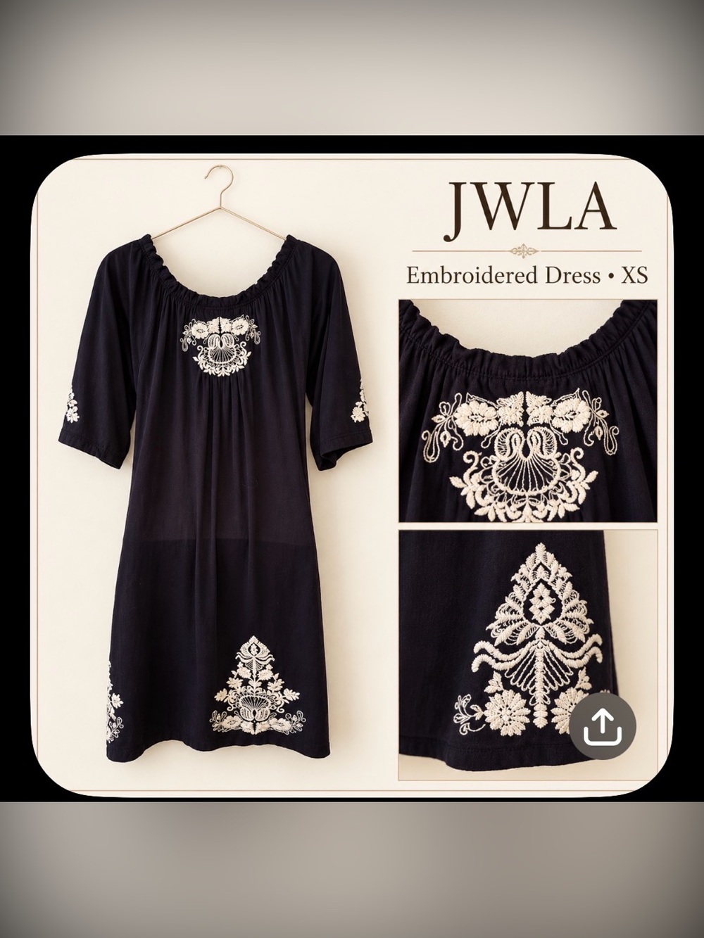 JWLA Embroidered Black Dress XS | Johnny Was Boho Style
